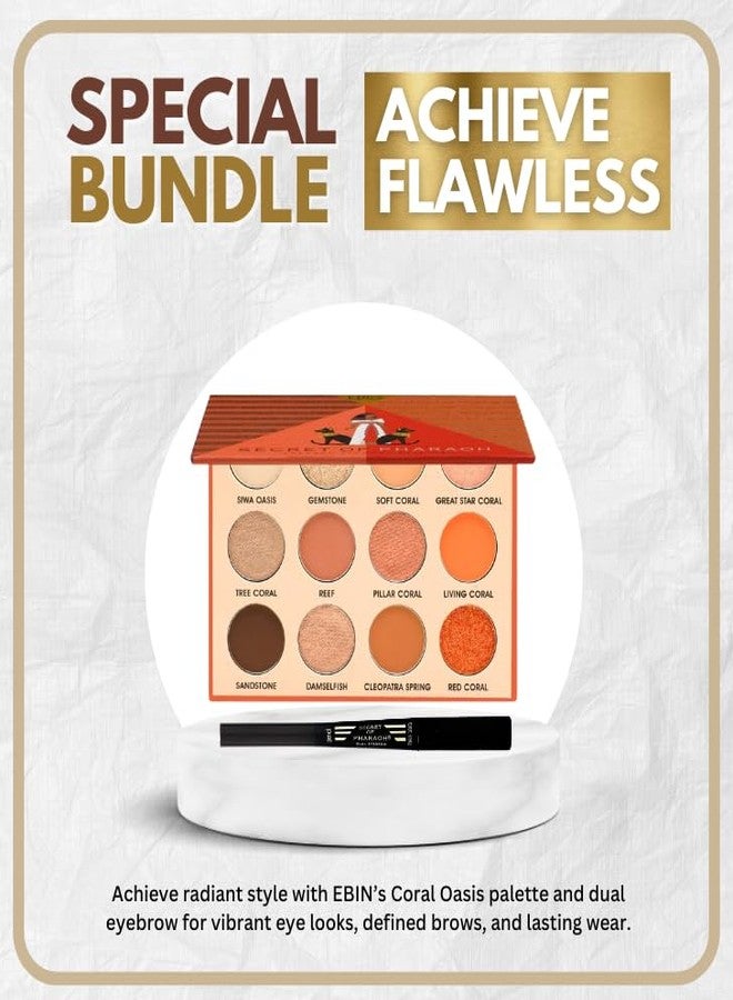EBIN NEW YORK Eyebrow Pencils For Women– Coral Oasis –Eyeshadow Palette Bundle With 1x Secret Of Pharaoh Dual Eyebrow Natural Black Matte & Shimmer Shadows Gift Set – (2 Items) - Image 2